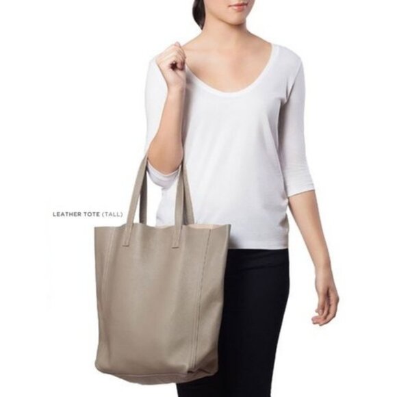 💕CUYANA💕 Pebbled Leather Tall Tote Bag ~ Military Green/Gray - Picture 2 of 12